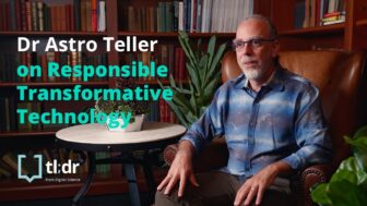 Dr Astro Teller sits on an armchair in a library chatting with Suze about technology